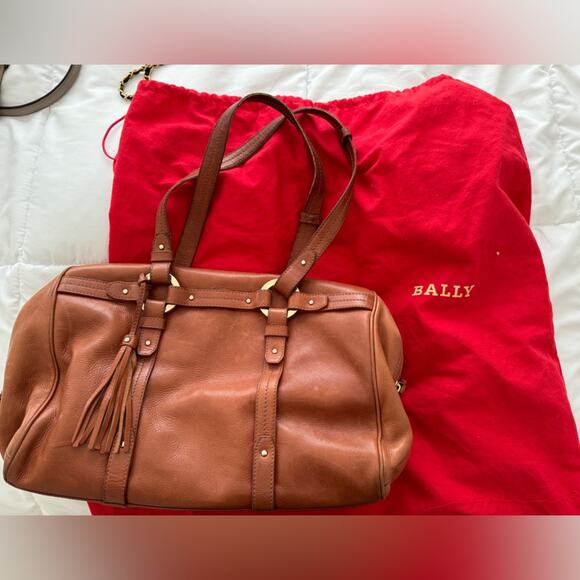 Bally Brown Leather Tote Bag with Tassel &‎ Dust Bag 14x6 Designer Handbag - Picture 1 of 10
